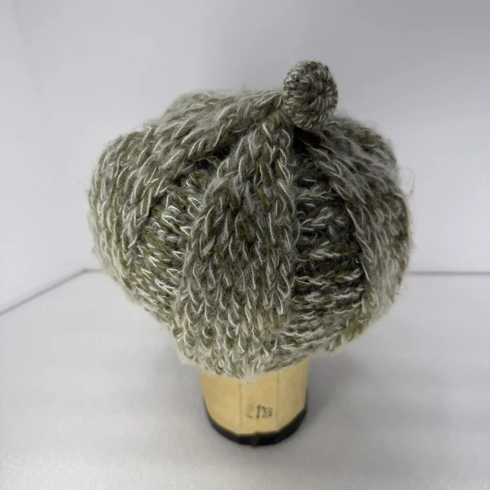 Lakhay's Collection Beanie Wool Knit Brimmed Pom Cable Knit Green Nepal Hat Cap